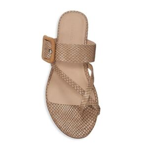 Veronica Beard | Salva Raffia Buckle Snakeskin-Embossed Leather Flat Sandals 6.5